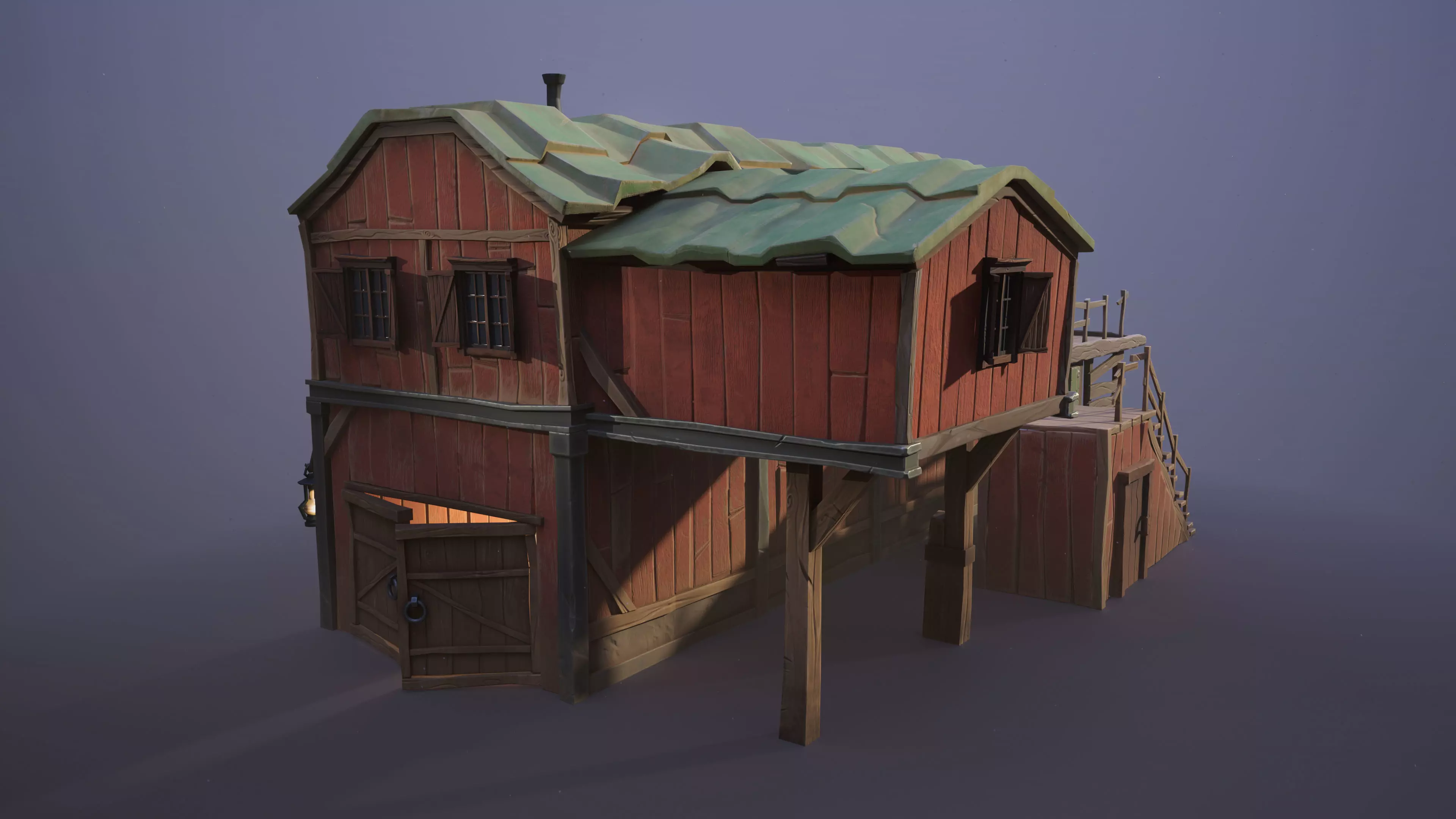 Stylized farmhouse  Low-poly 3D model_0