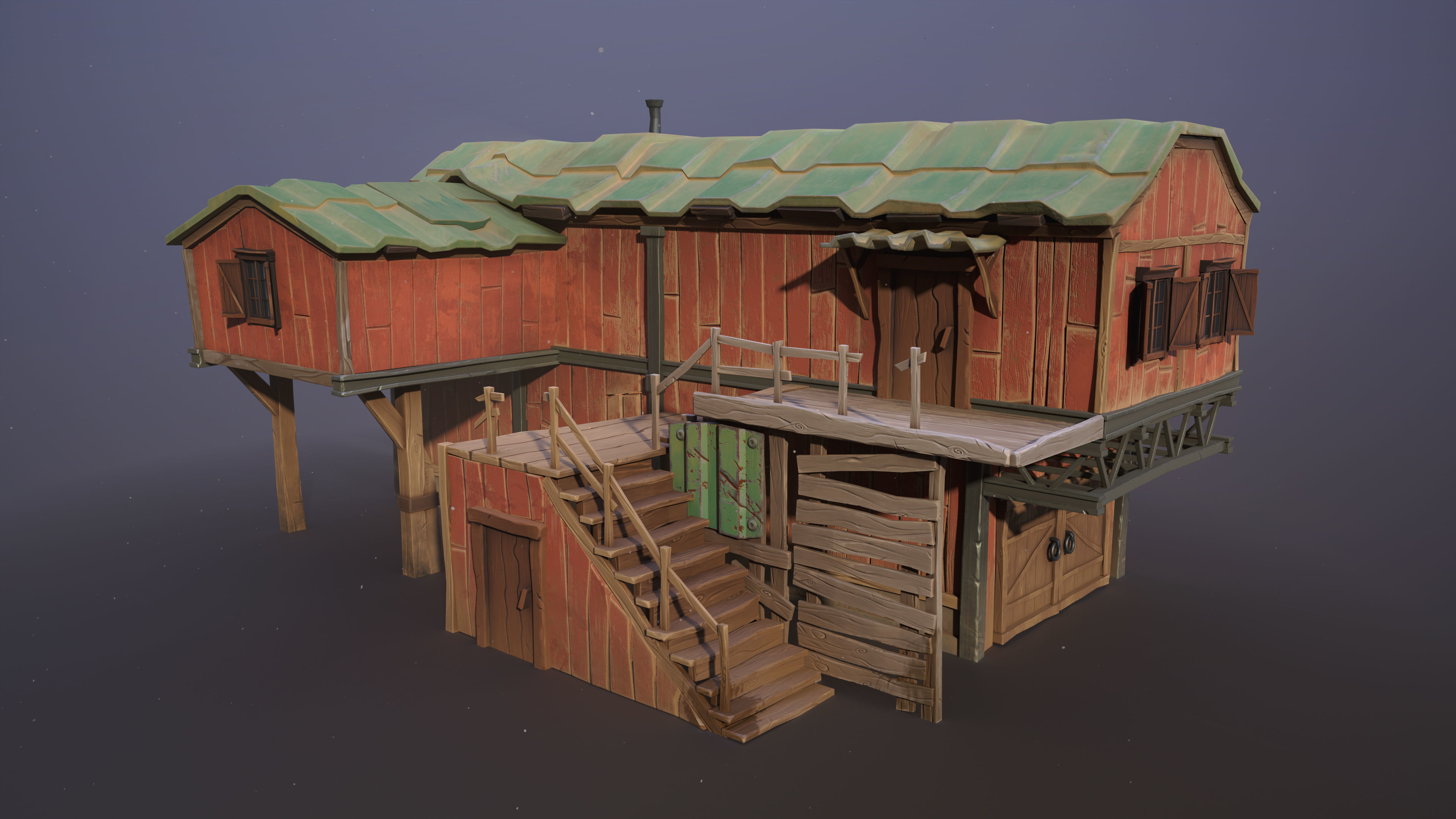 Stylized farmhouse  Low-poly 3D model_2