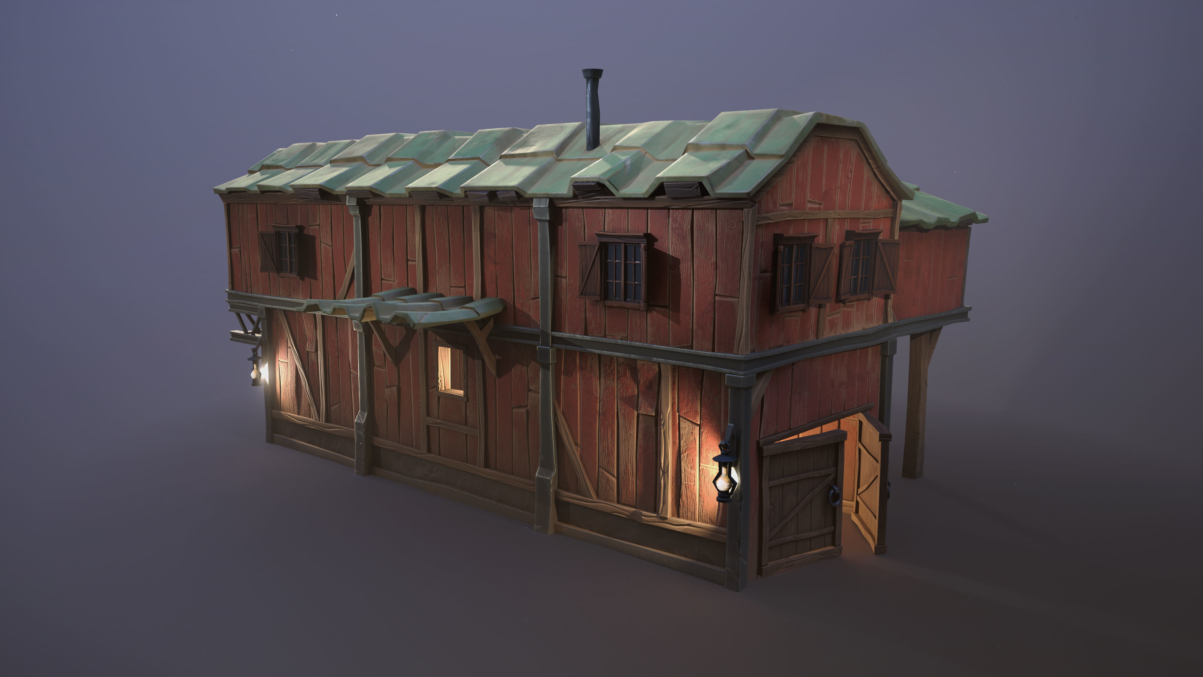 Stylized farmhouse  Low-poly 3D model_3