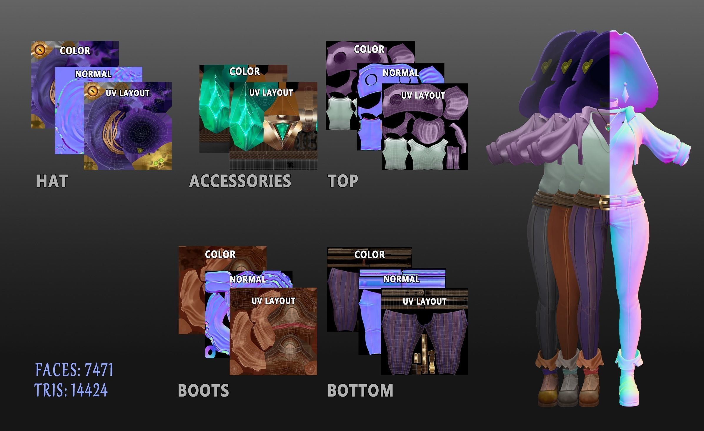 Female Stylised Outfit Lowpoly V1 l Game Ready l Handpainted Low-poly 3D model_3
