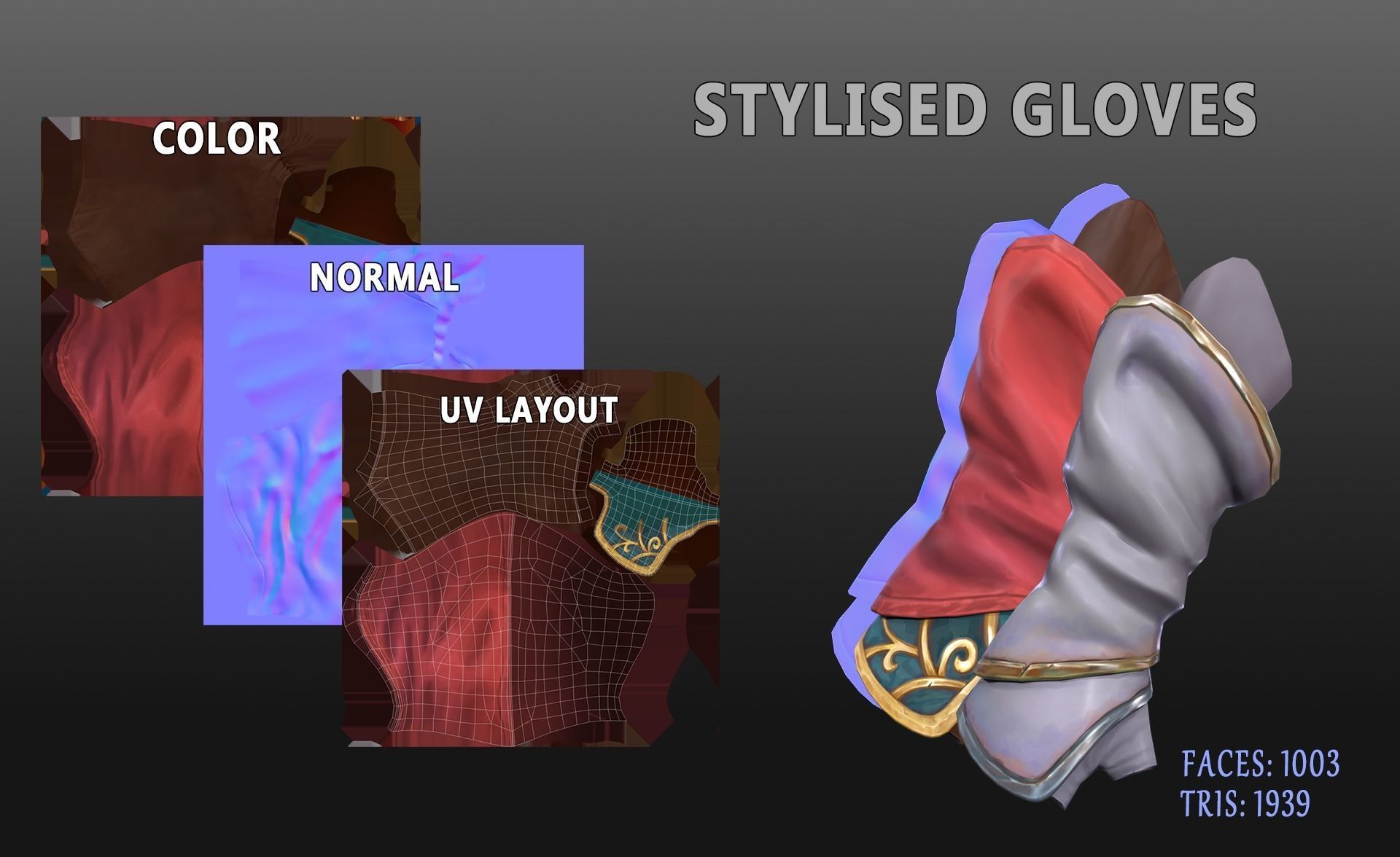 Stylised Gloves l Game Ready I Handpainted Low-poly 3D model_4