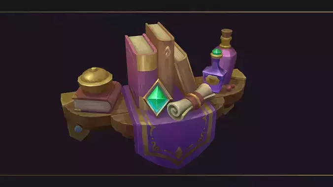 Low Poly Magic Shelf with Hand-Painted Textures Low-poly 3D model