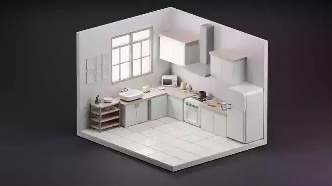 Kitchen interior design isometric