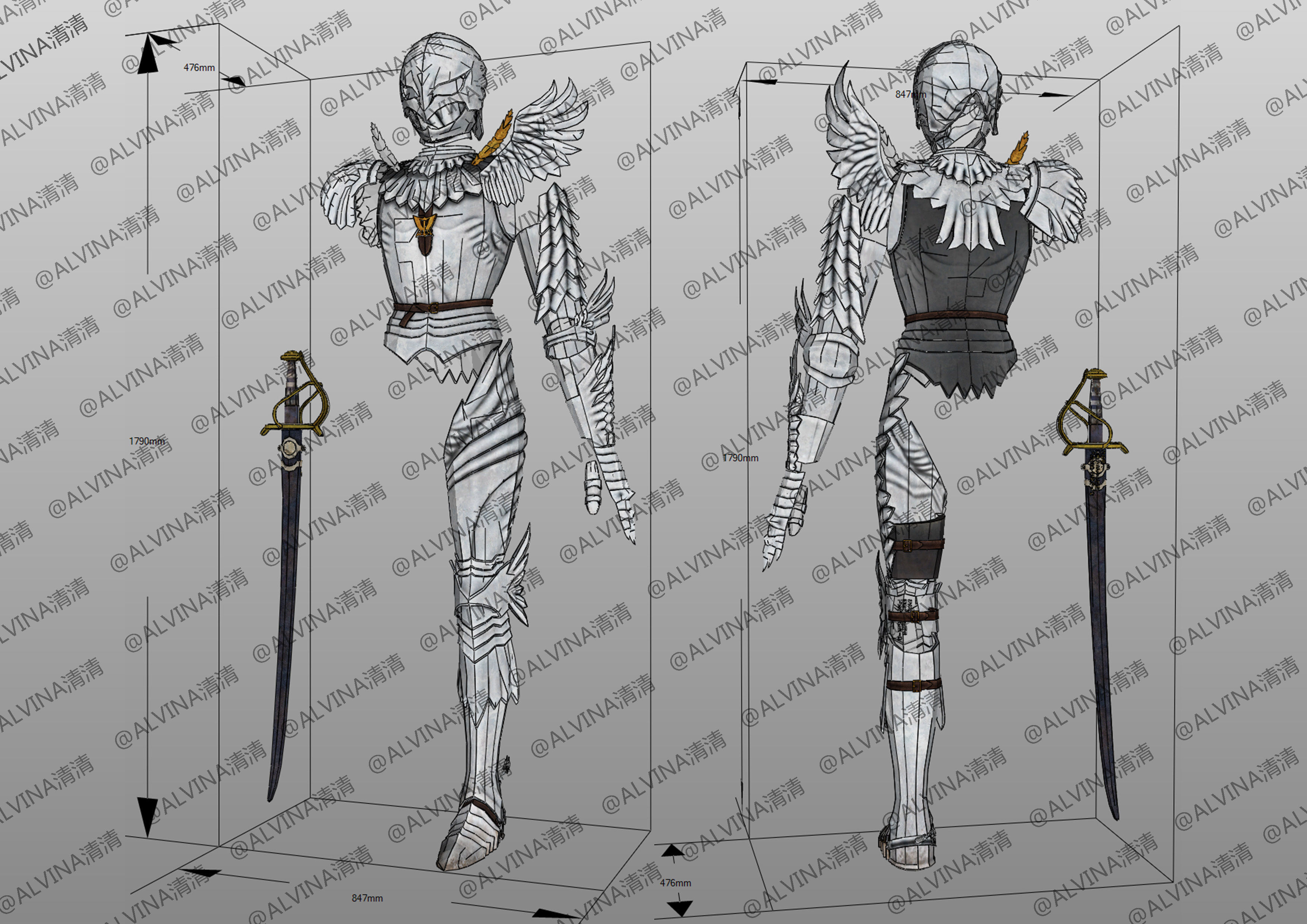 Berserk griffith reincarnated Armor - DIY Cosplay Pepakura Foam Low-poly 3D model_1