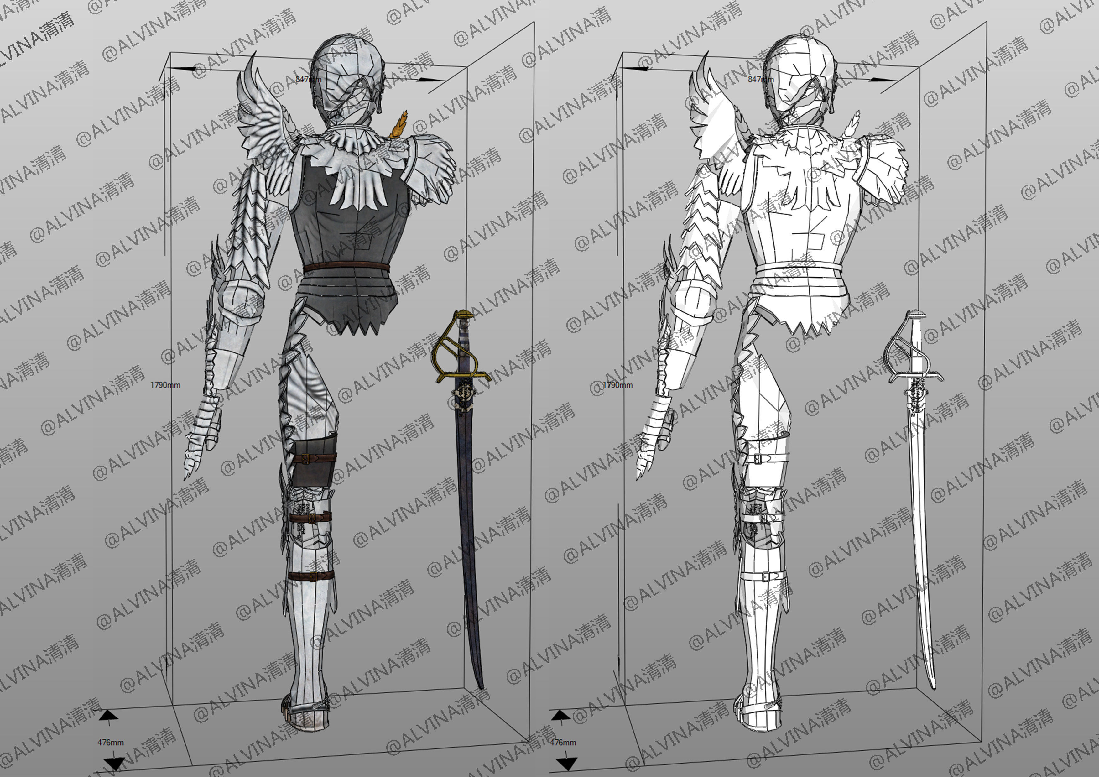Berserk griffith reincarnated Armor - DIY Cosplay Pepakura Foam Low-poly 3D model_3