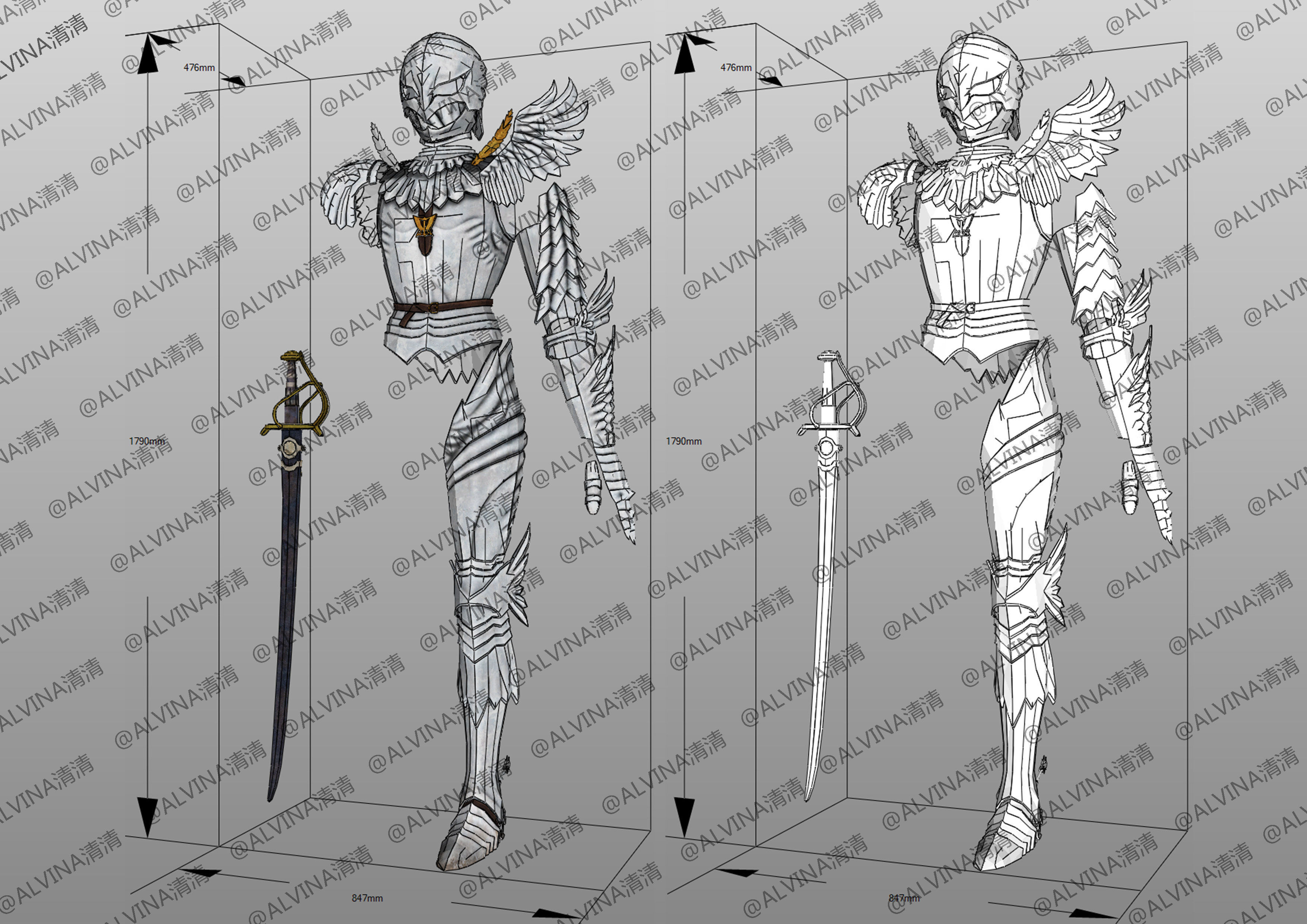 Berserk griffith reincarnated Armor - DIY Cosplay Pepakura Foam Low-poly 3D model_2