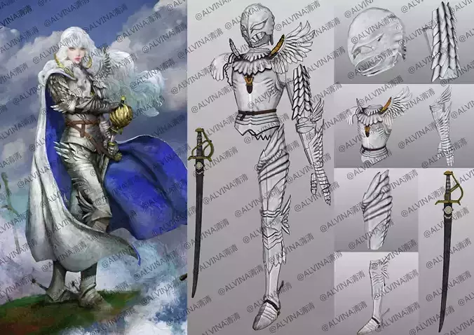 Berserk griffith reincarnated Armor - DIY Cosplay Pepakura Foam Low-poly 3D model Berserk griffith reincarnated Armor - DIY Cosplay Pepakura Foam Low-poly 3D model