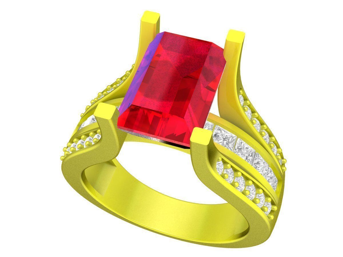 7320 emeral diamond engagement ring 3D print model_1