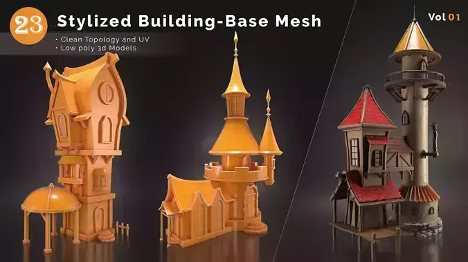 23 Stylized Building Base Mesh