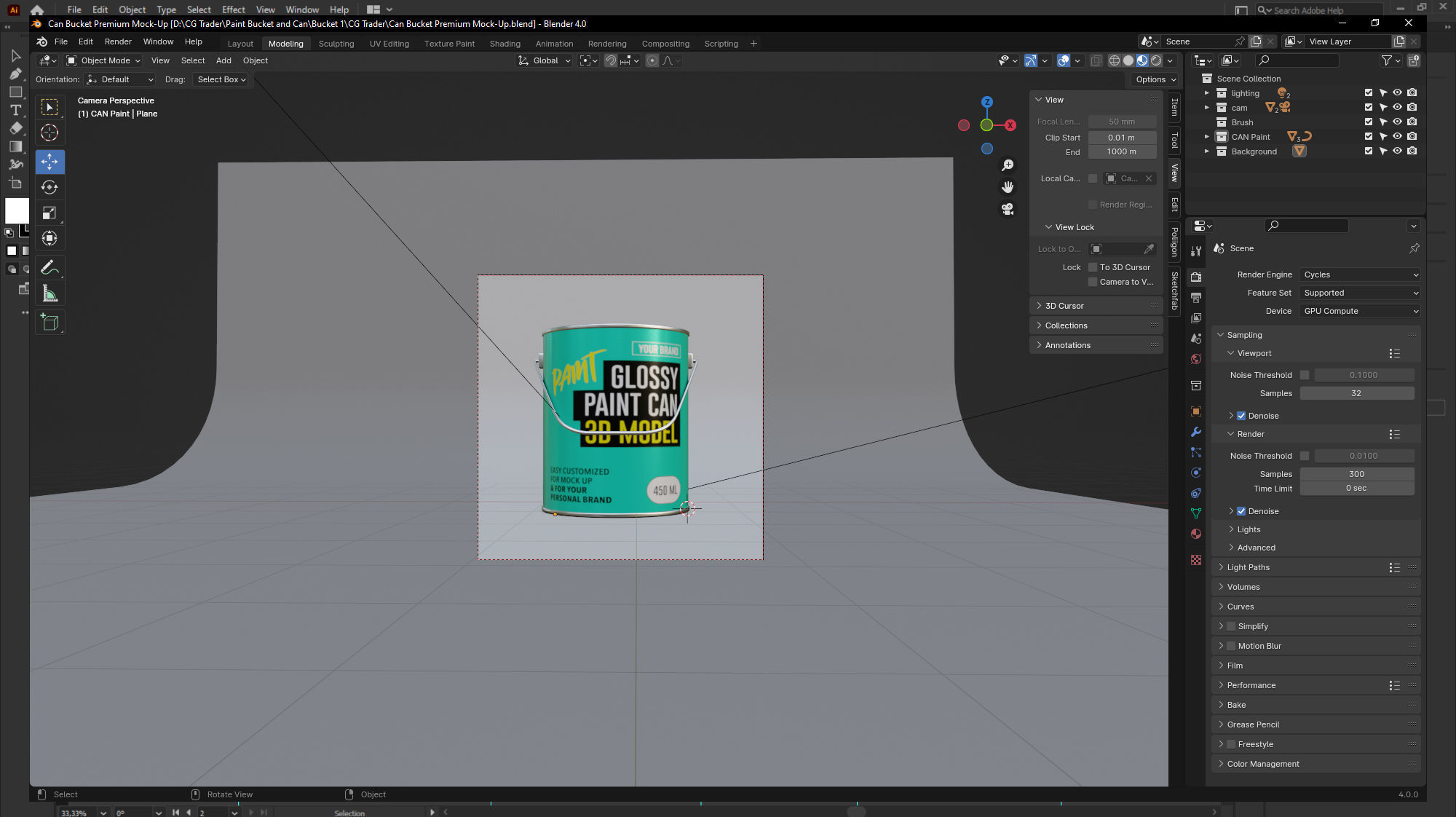 Paint Can Bucket 3D Model Mock-up and your Brand 3D model_11