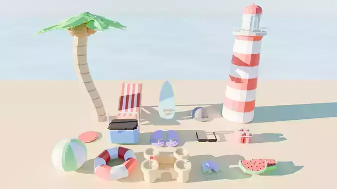 Low Poly Beach Asset Collection Low-poly 3D model