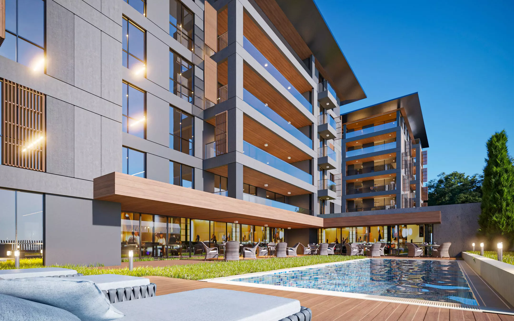 Modern Site Residential Complex Low-poly 3D model_0