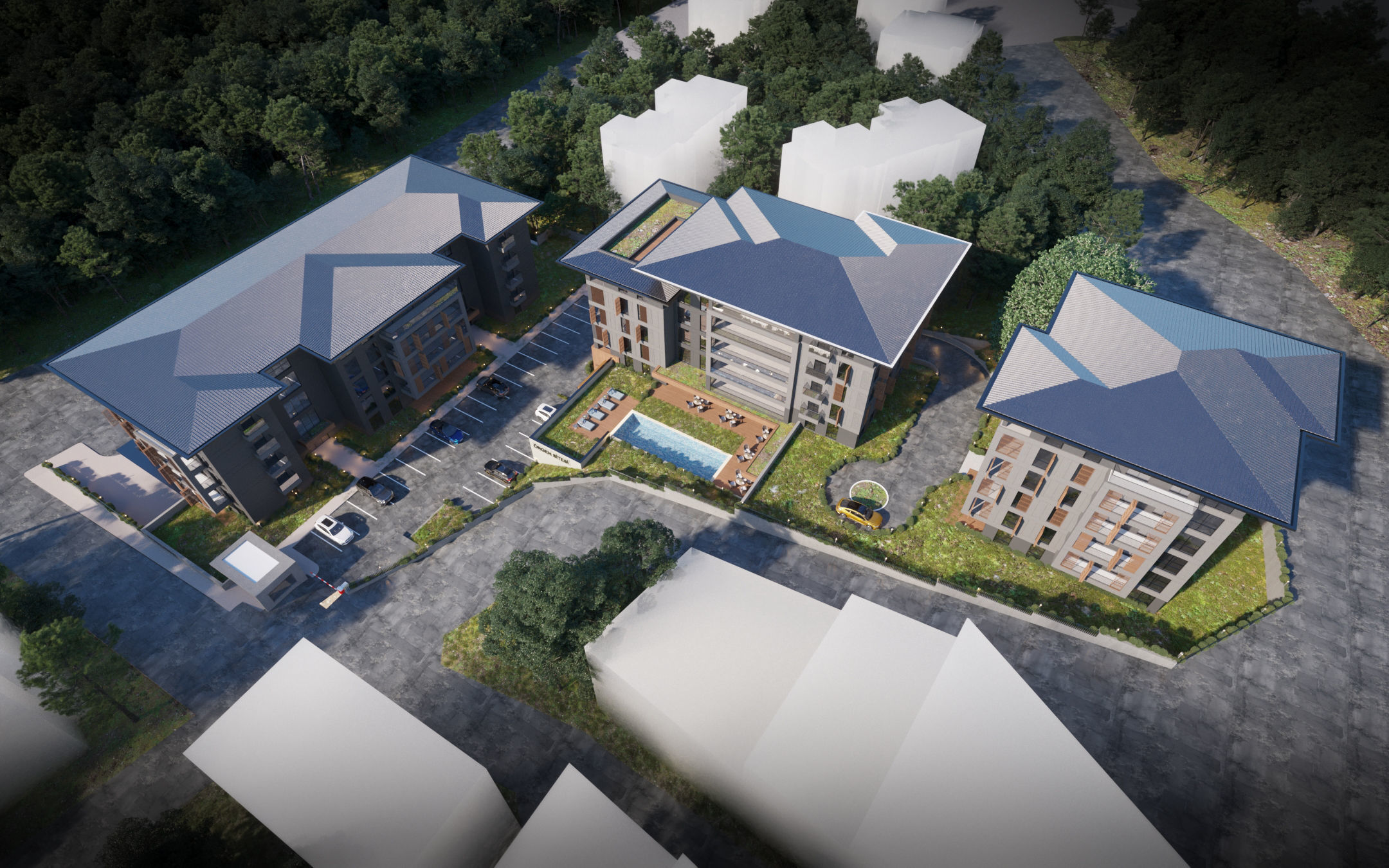 Modern Site Residential Complex Low-poly 3D model_6