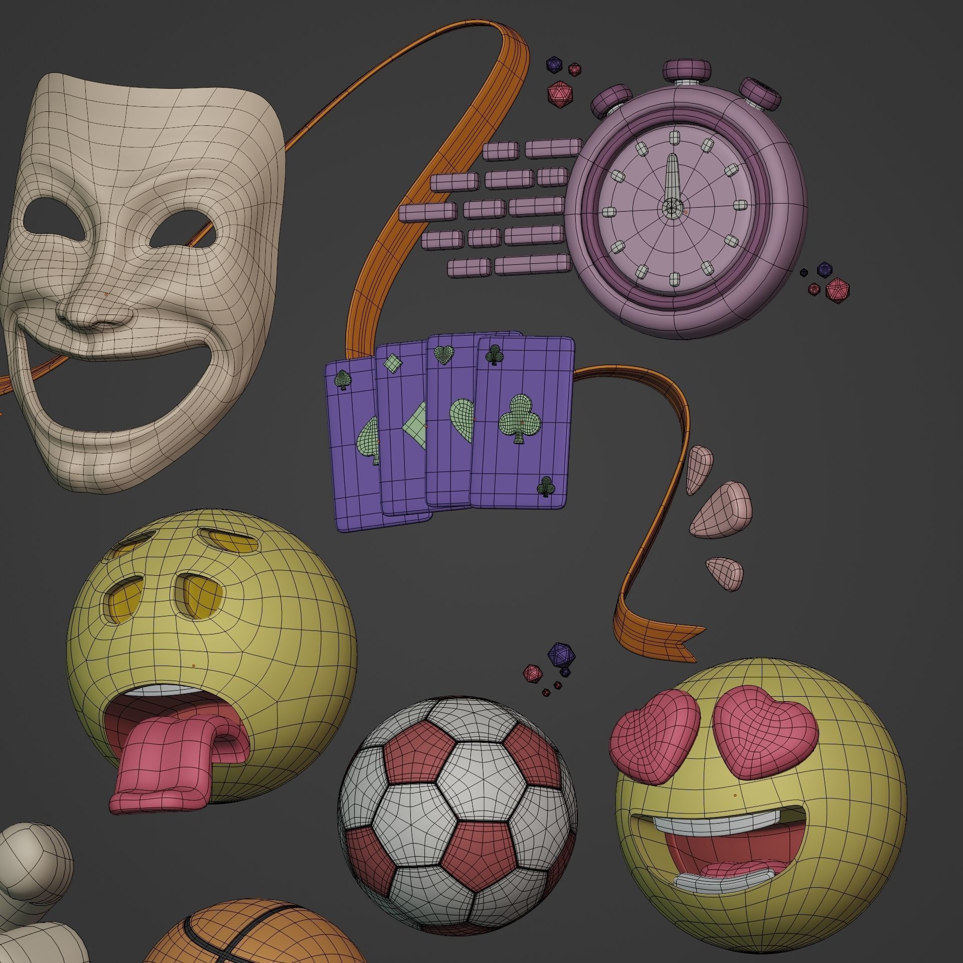 Cartoon Icon Pack - Emoji Smiley Music Hand Smartphone Game Ball Low-poly 3D model_12