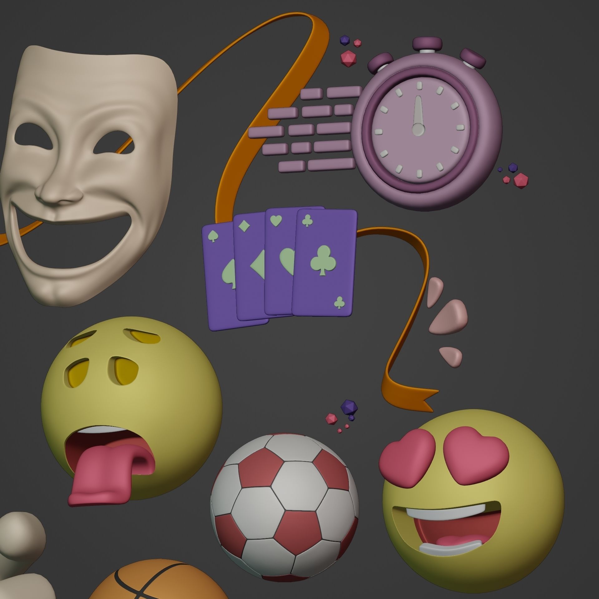 Cartoon Icon Pack - Emoji Smiley Music Hand Smartphone Game Ball Low-poly 3D model_11