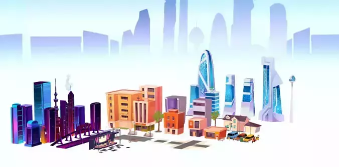 LOWPOLY CITY STREET PACK BUILDINGS STYLIZED