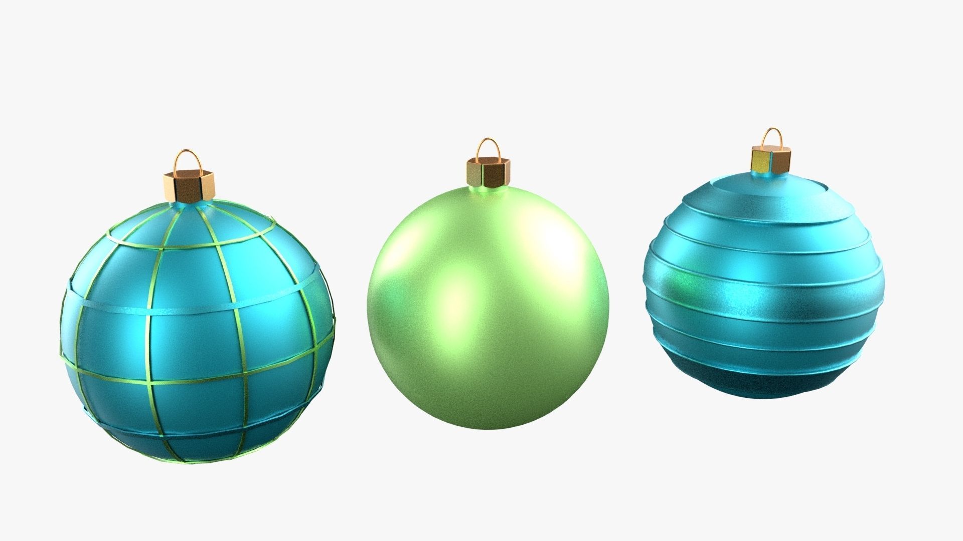 Christmas Tree Ornament Set3 - Turquoise Green Low-poly 3D model_1