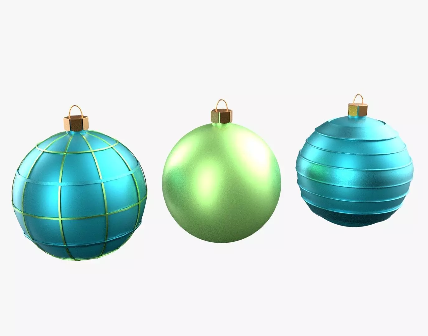 Christmas Tree Ornament Set3 - Turquoise Green Low-poly 3D model_0
