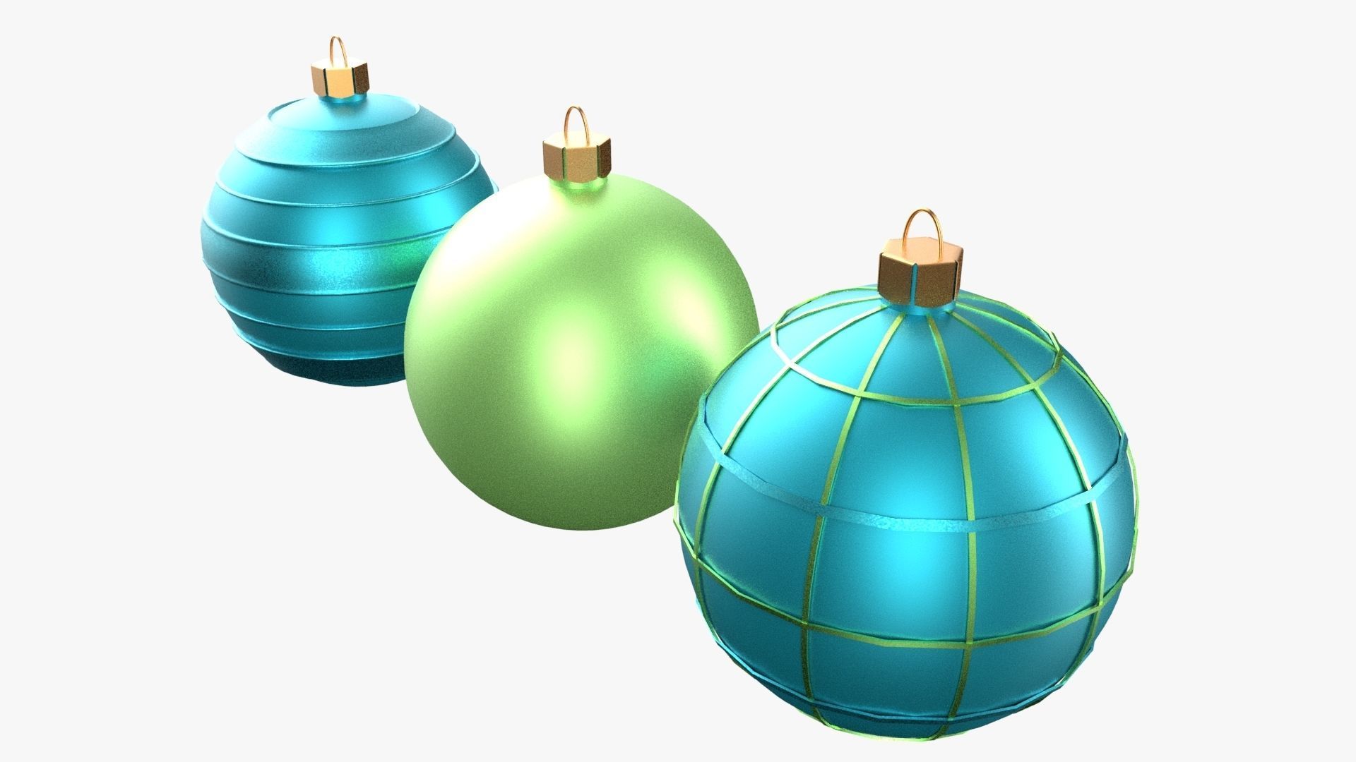 Christmas Tree Ornament Set3 - Turquoise Green Low-poly 3D model_4