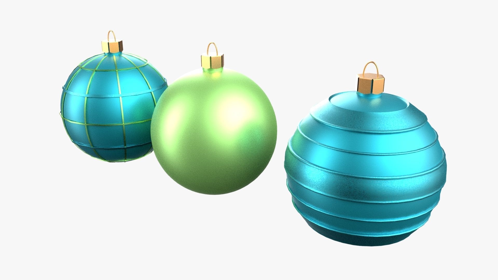 Christmas Tree Ornament Set3 - Turquoise Green Low-poly 3D model_2