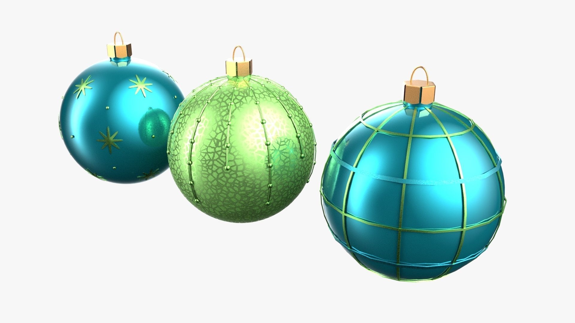 Christmas Tree Ornament Set4 - Turquoise Green Low-poly 3D model_2