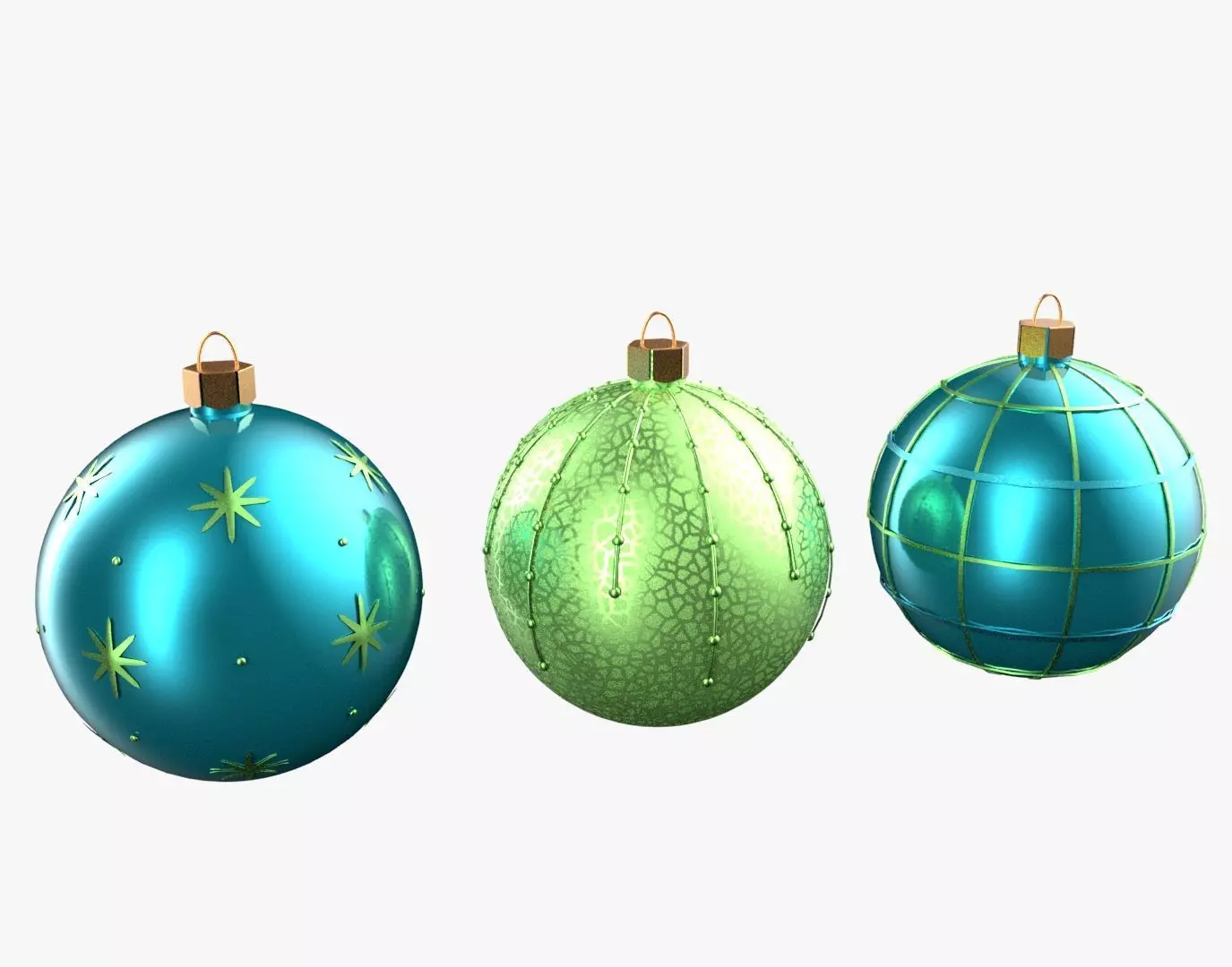 Christmas Tree Ornament Set4 - Turquoise Green Low-poly 3D model_0