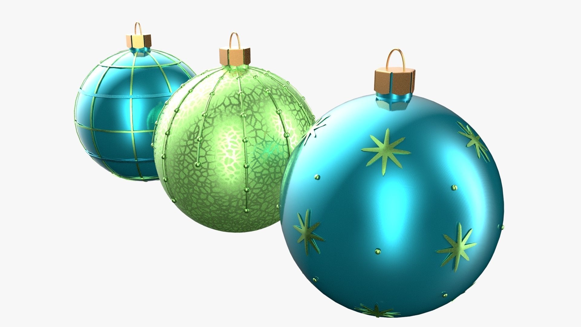 Christmas Tree Ornament Set4 - Turquoise Green Low-poly 3D model_4