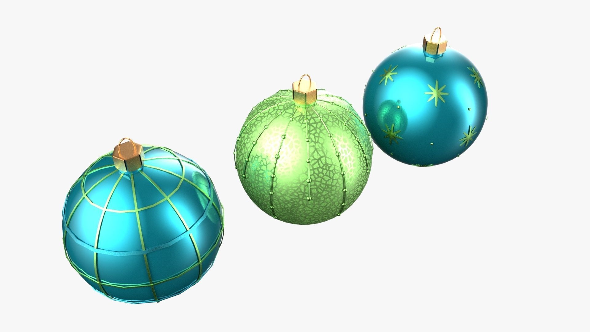 Christmas Tree Ornament Set4 - Turquoise Green Low-poly 3D model_3