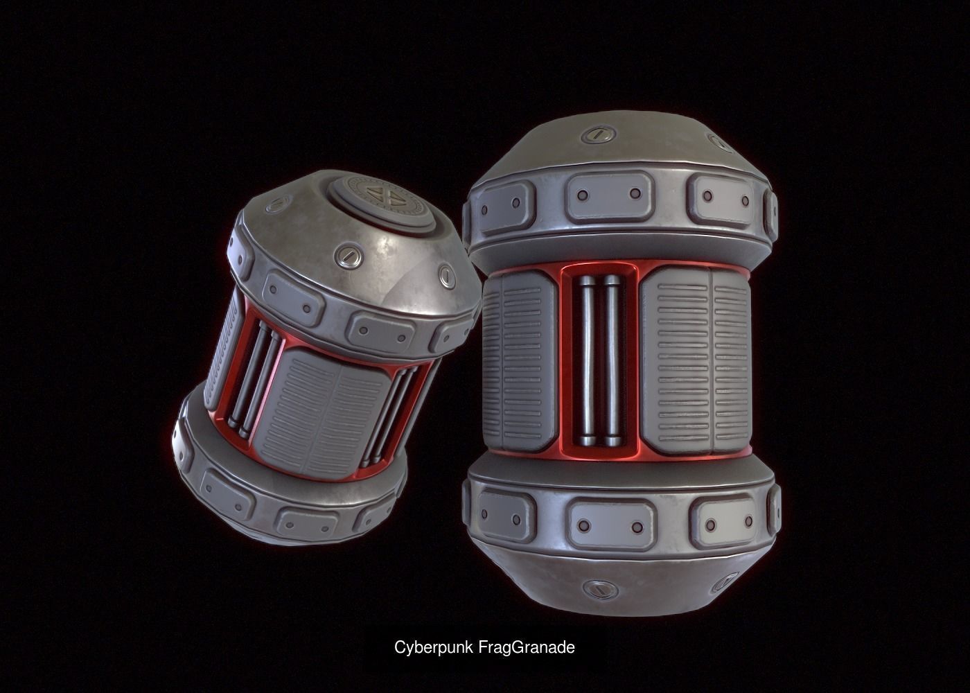 Cyberpunk granade and mine pack Red Combination 3D Model Collection_3