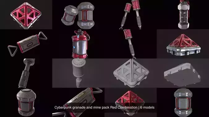 Cyberpunk granade and mine pack Red Combination