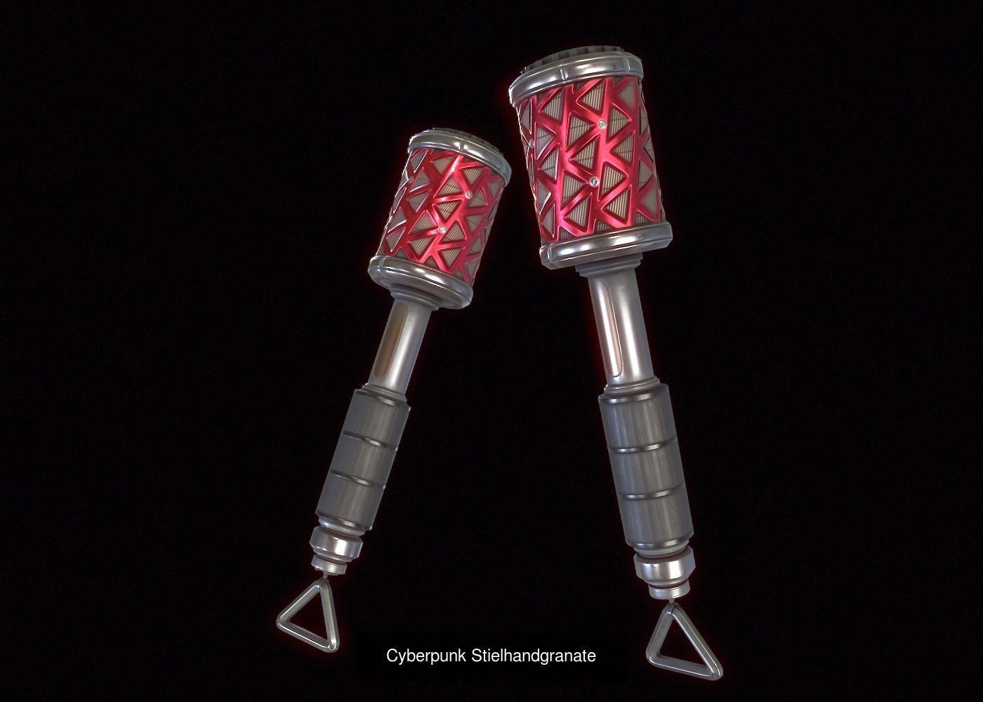 Cyberpunk granade and mine pack Red Combination 3D Model Collection_4