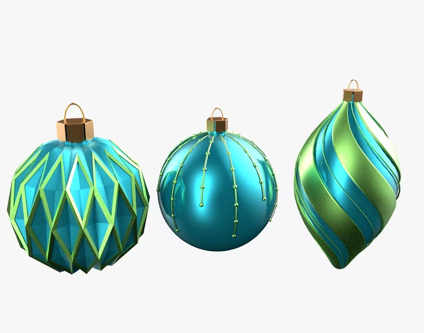 Christmas Tree Ornament Set5 - Turquoise Green Low-poly 3D model_0