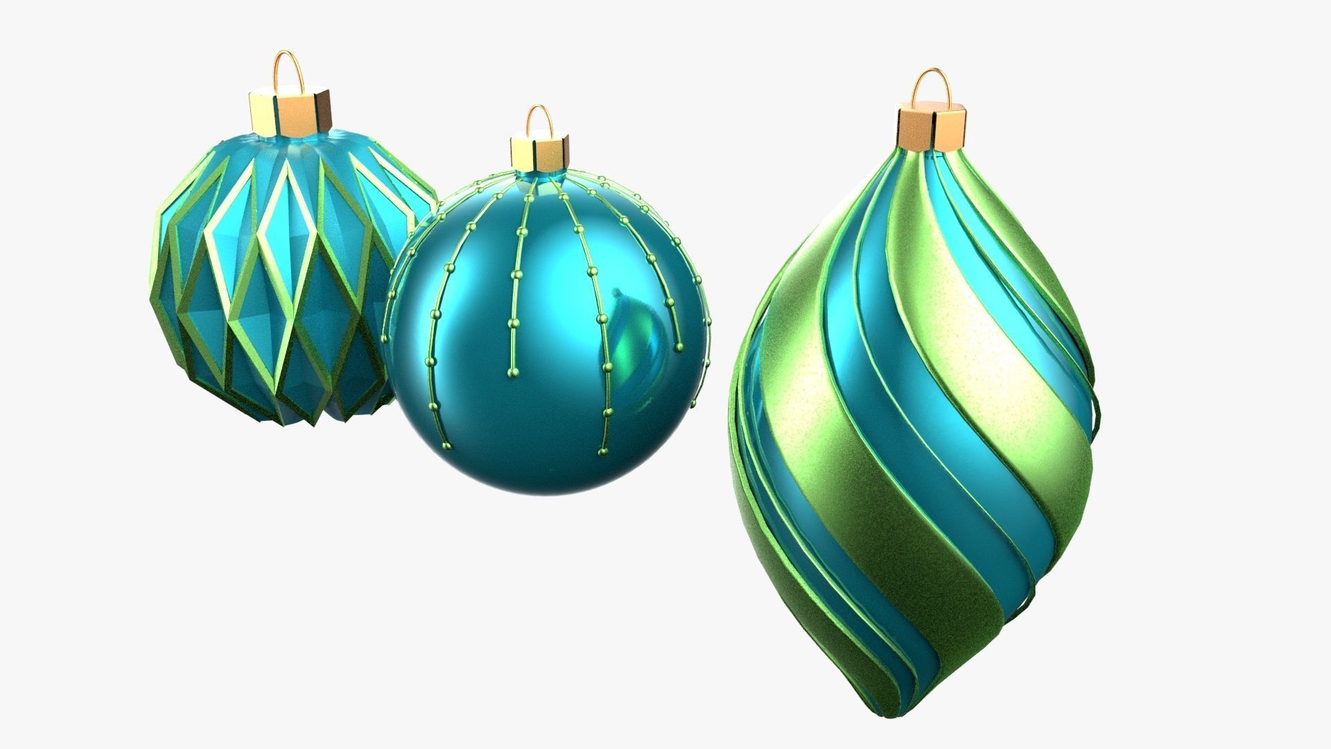 Christmas Tree Ornament Set5 - Turquoise Green Low-poly 3D model_2
