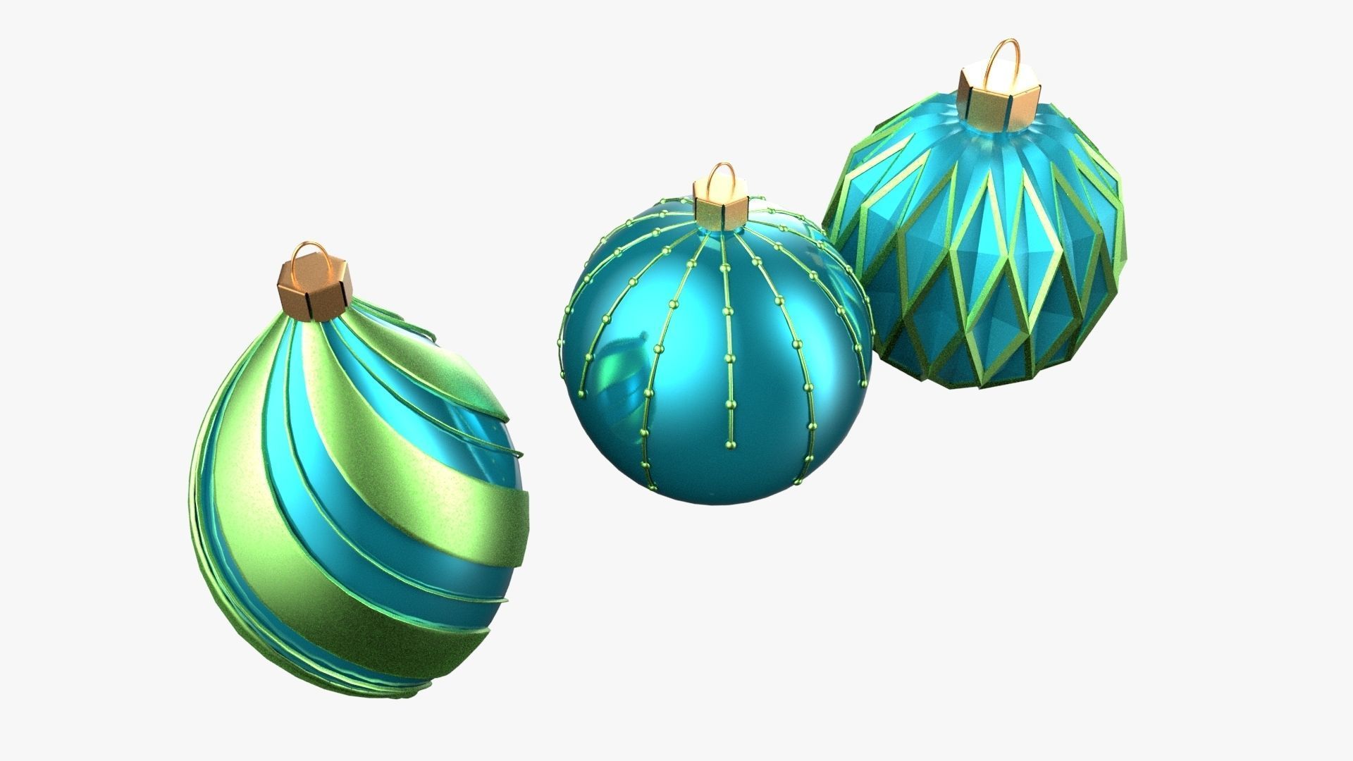 Christmas Tree Ornament Set5 - Turquoise Green Low-poly 3D model_3