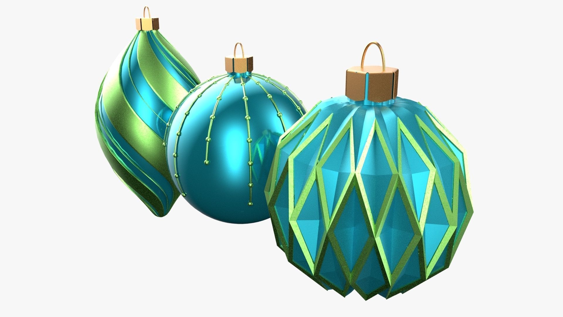 Christmas Tree Ornament Set5 - Turquoise Green Low-poly 3D model_4