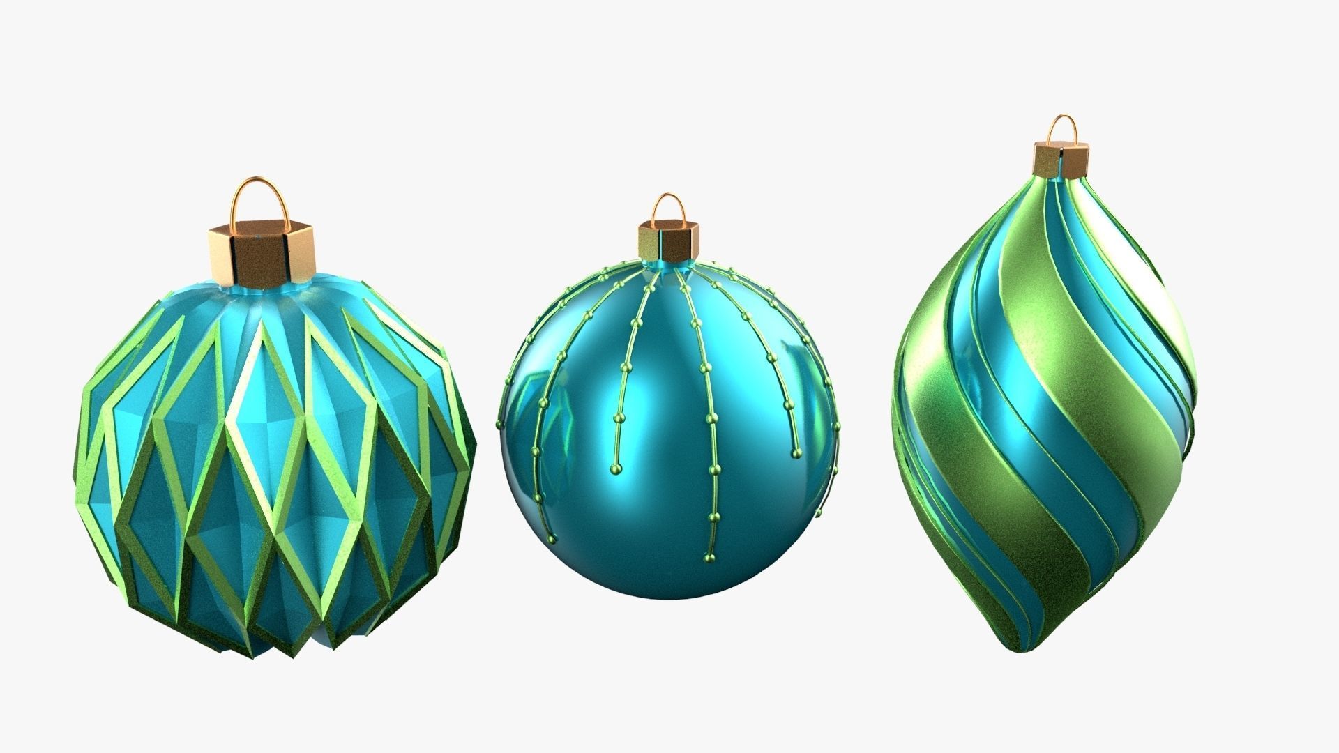 Christmas Tree Ornament Set5 - Turquoise Green Low-poly 3D model_1