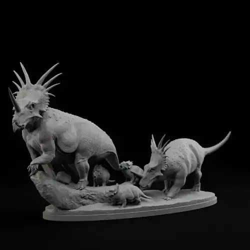 Styracosaurus family 1-35 scale pre-supported 3D print model