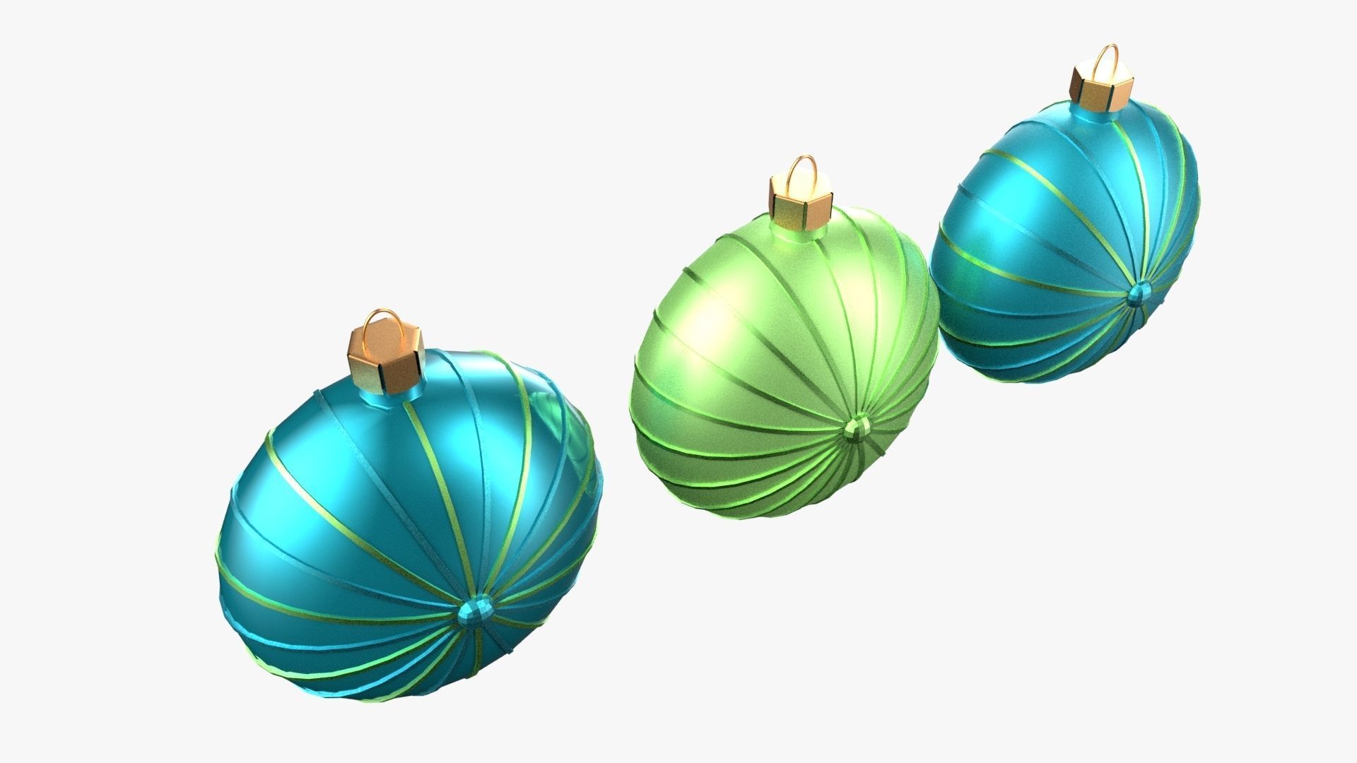 Christmas Tree Ornament Set7 - Turquoise Green Low-poly 3D model_3