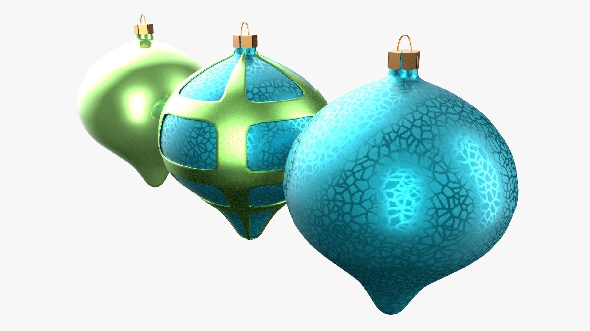 Christmas Tree Ornament Set8 - Turquoise Green Low-poly 3D model_4