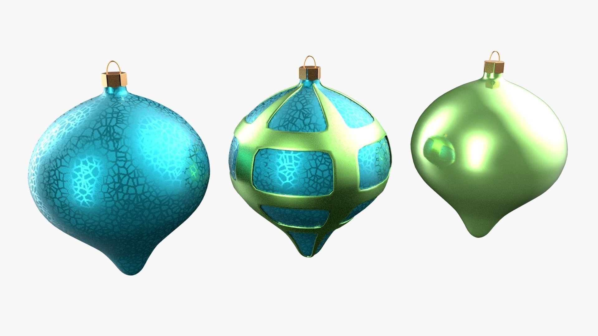 Christmas Tree Ornament Set8 - Turquoise Green Low-poly 3D model_1