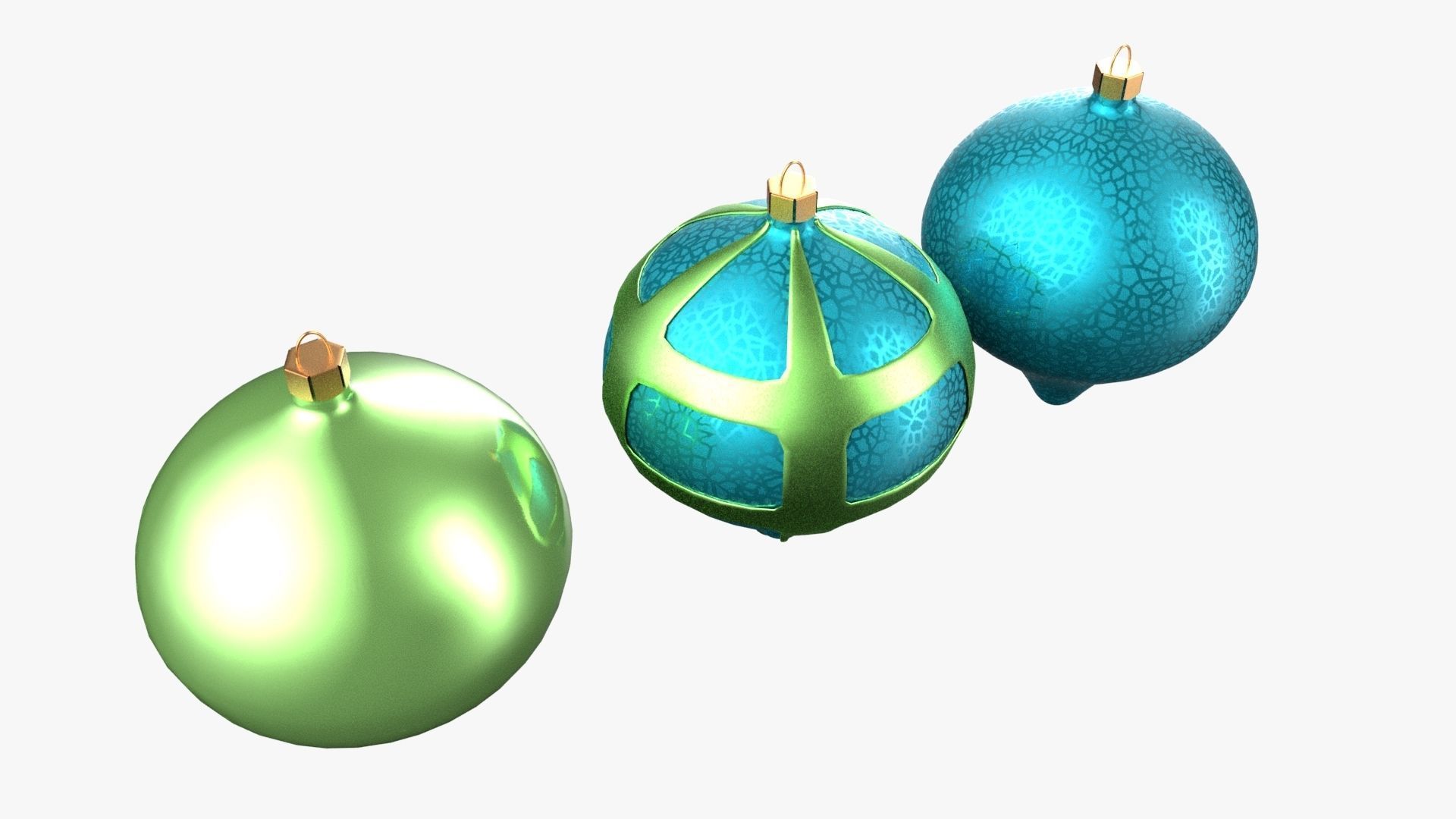 Christmas Tree Ornament Set8 - Turquoise Green Low-poly 3D model_3
