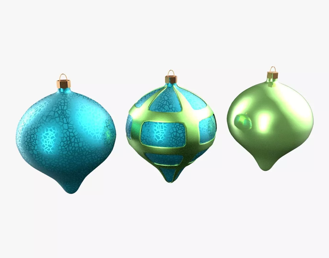 Christmas Tree Ornament Set8 - Turquoise Green Low-poly 3D model_0
