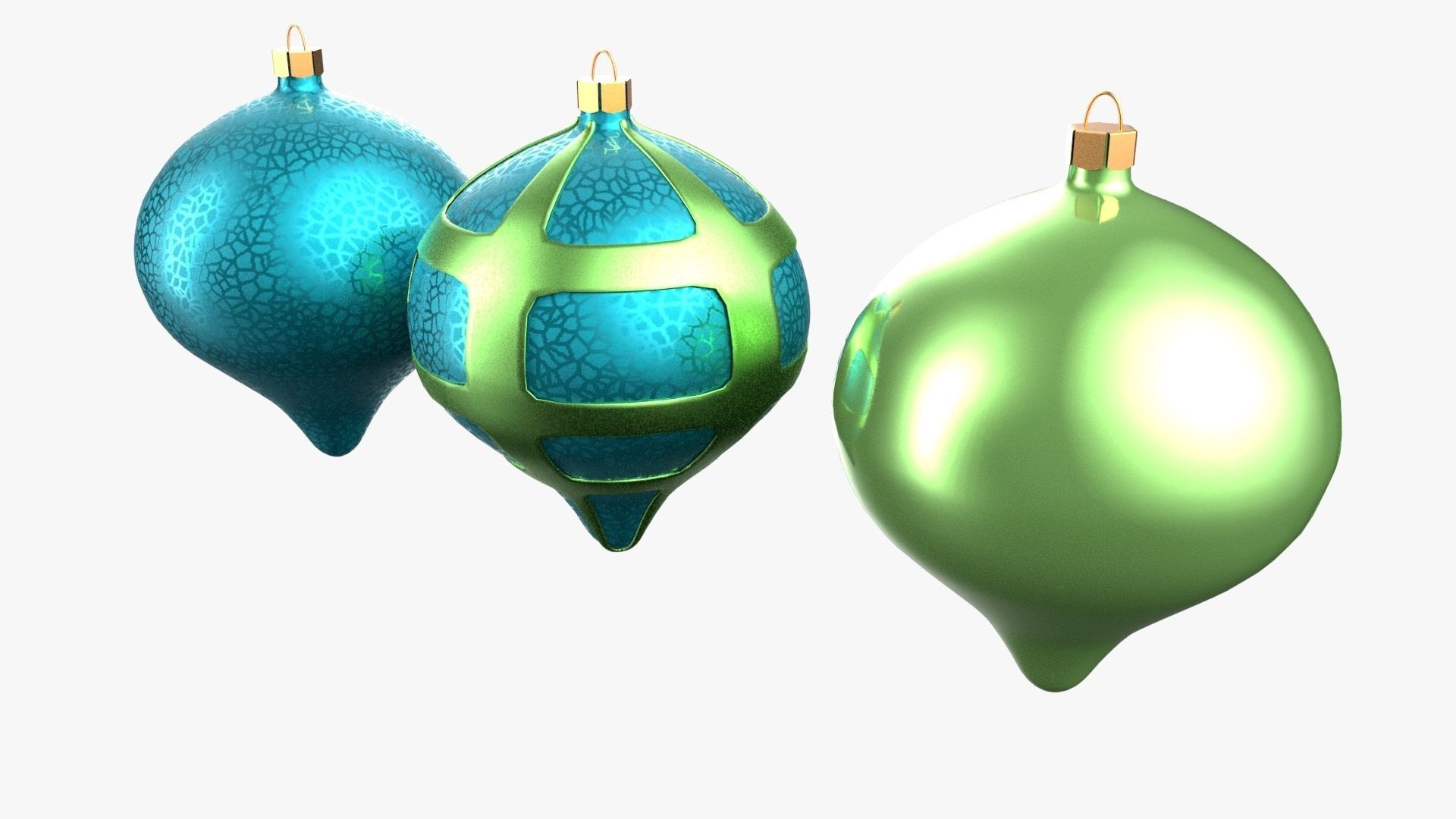 Christmas Tree Ornament Set8 - Turquoise Green Low-poly 3D model_2