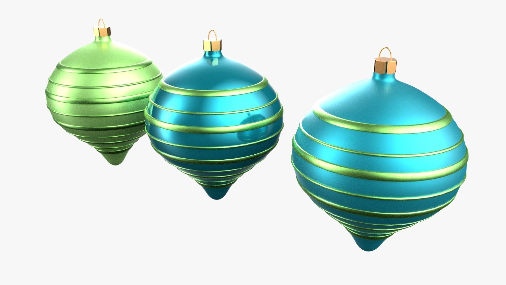Christmas Tree Ornament Set9 - Turquoise Green  Low-poly 3D model_2