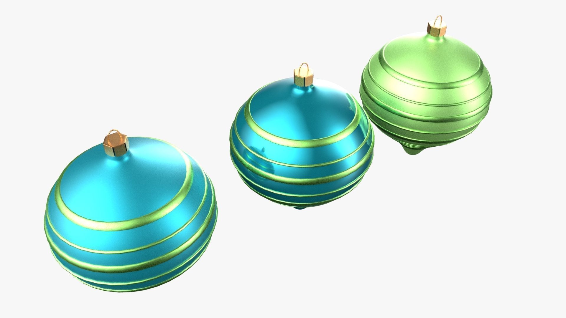 Christmas Tree Ornament Set9 - Turquoise Green  Low-poly 3D model_3