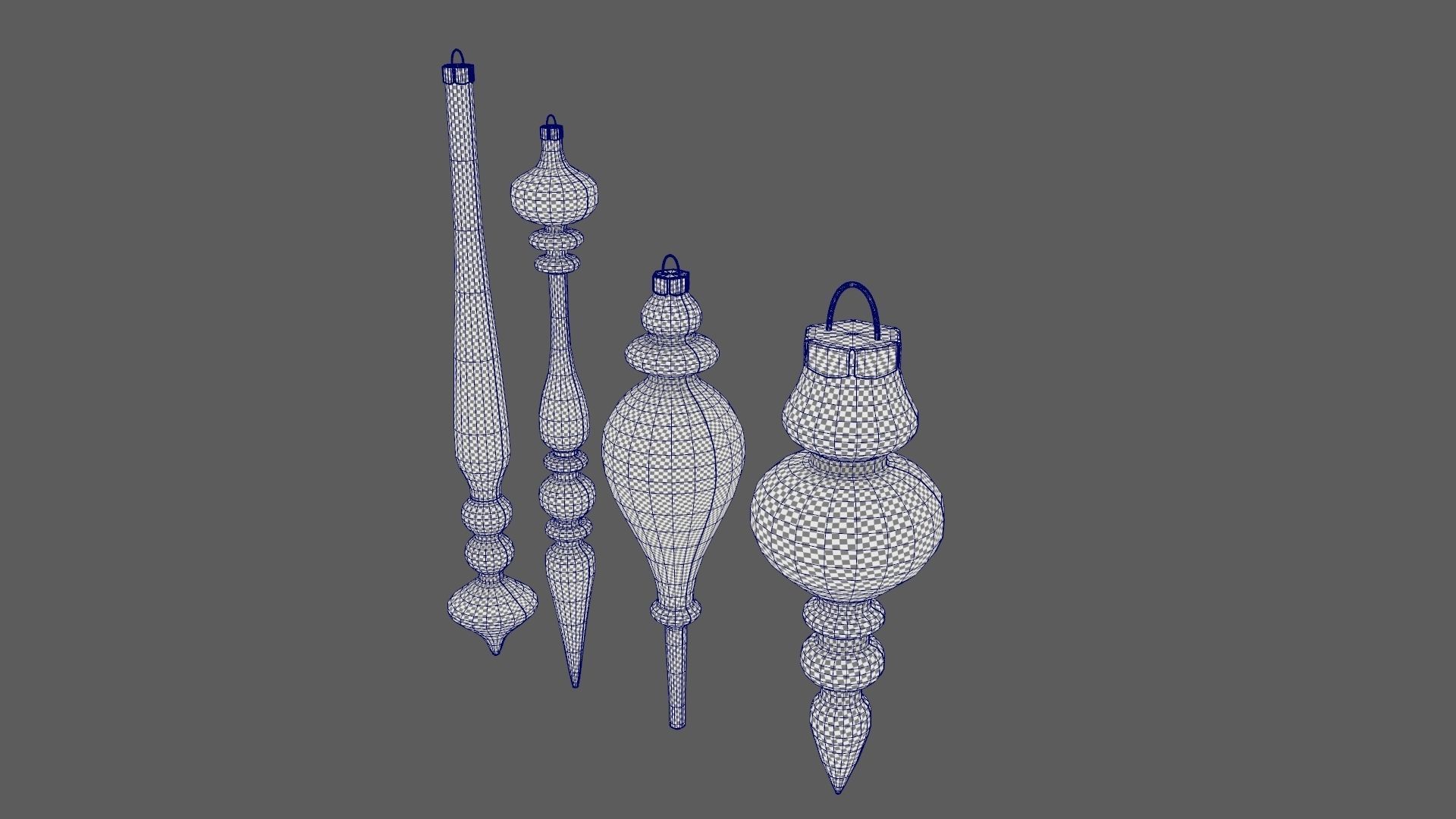 Christmas Tree Ornament Set11 - Turquoise Green  Low-poly 3D model_11