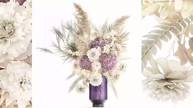 Bouquet Of Dried Flowers Vase Hydrangea Pampas 303