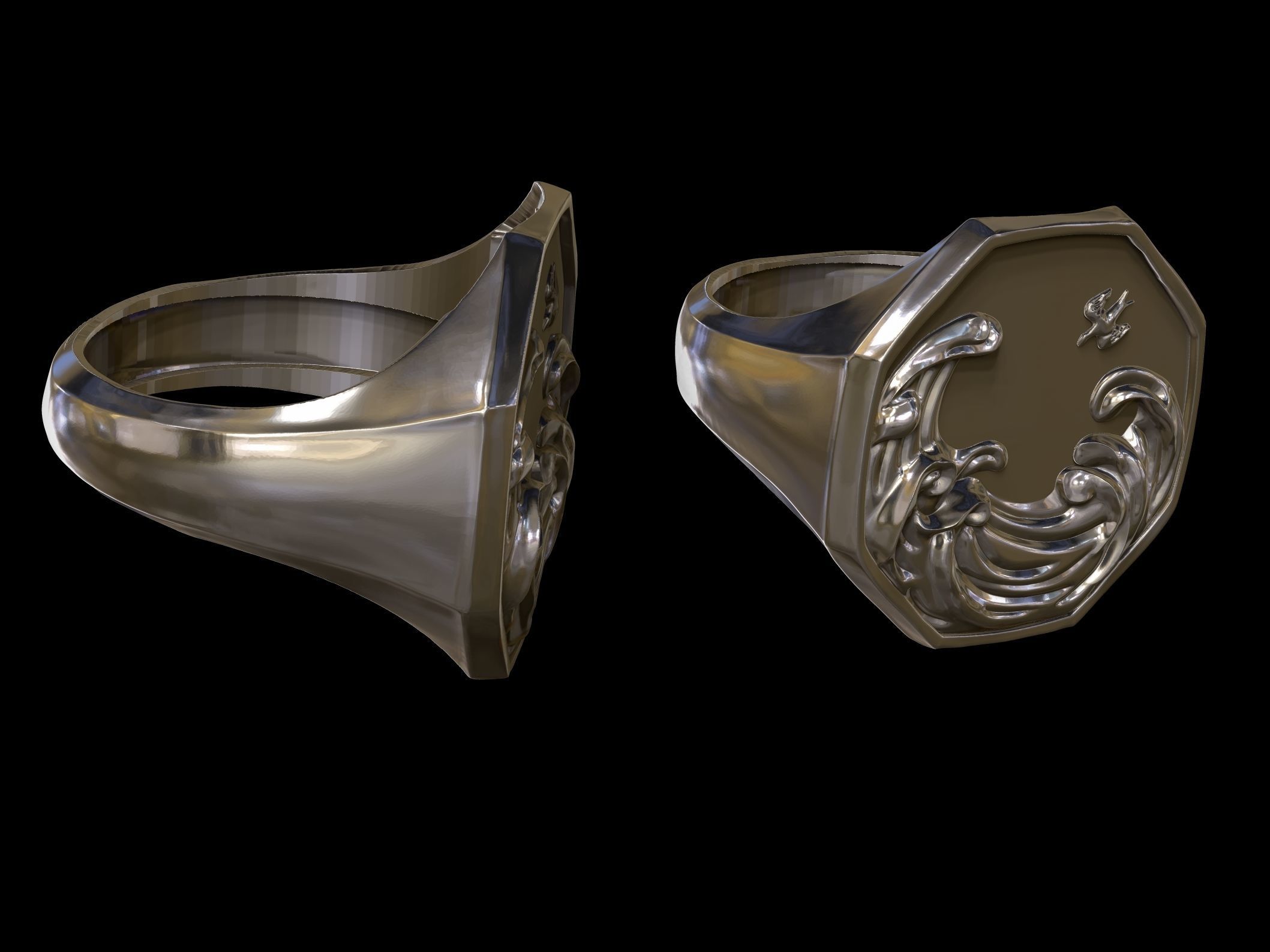 Japanese wave ring 3D print model_1