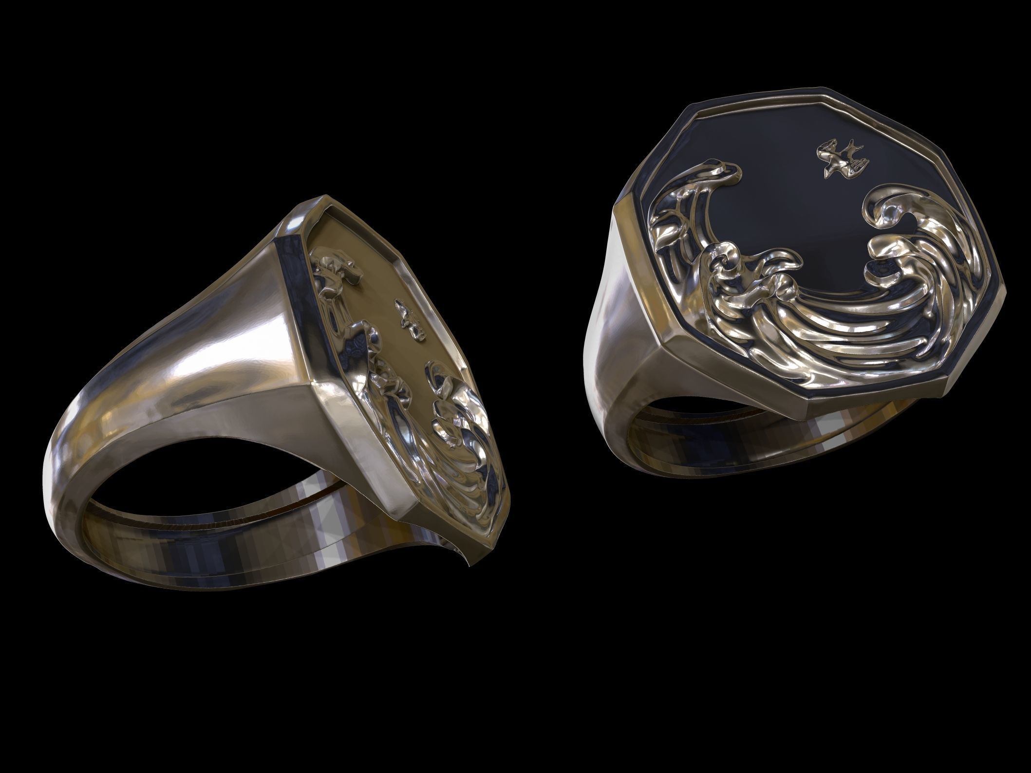 Japanese wave ring 3D print model_2