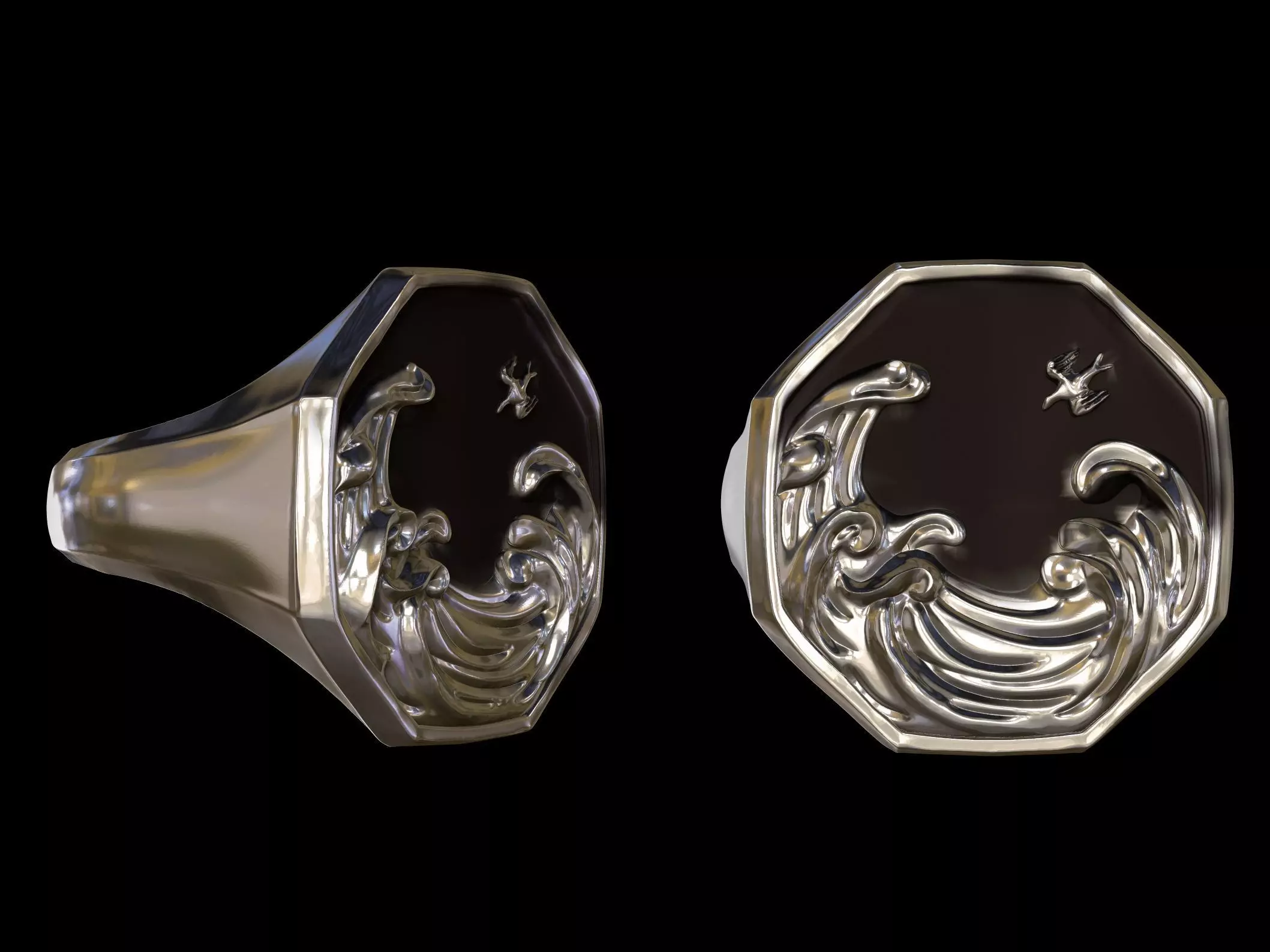 Japanese wave ring 3D print model_0